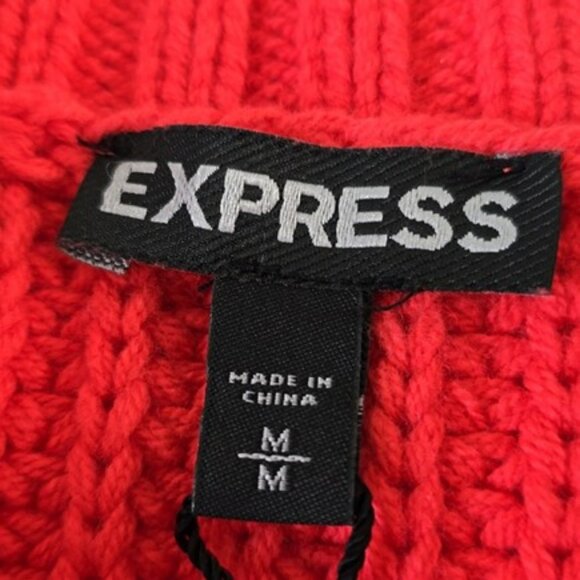 Express Women's Sweater Size Medium Vibrant Pink Long Sleeves Tight Knit Fall - Picture 9 of 13
